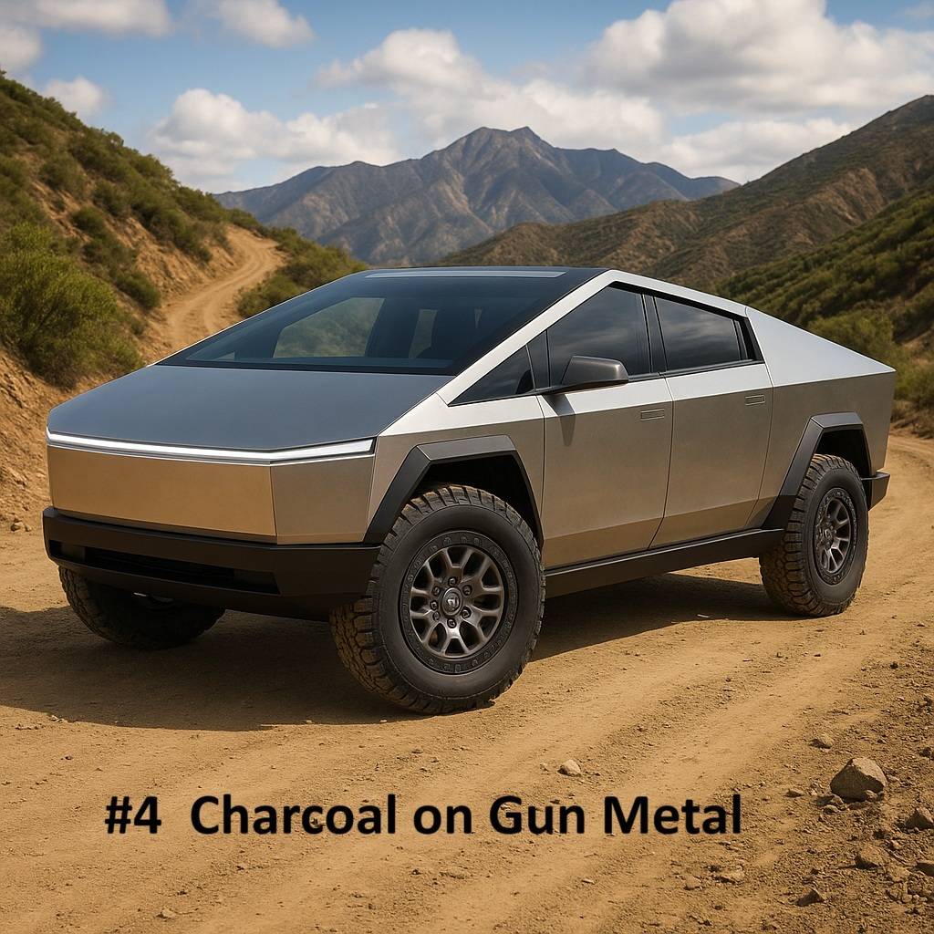 Tesla Cybertruck I need help! AI has given me way too many choices to pick from for my final wheel finish! 4 Charcoal on Gun metal