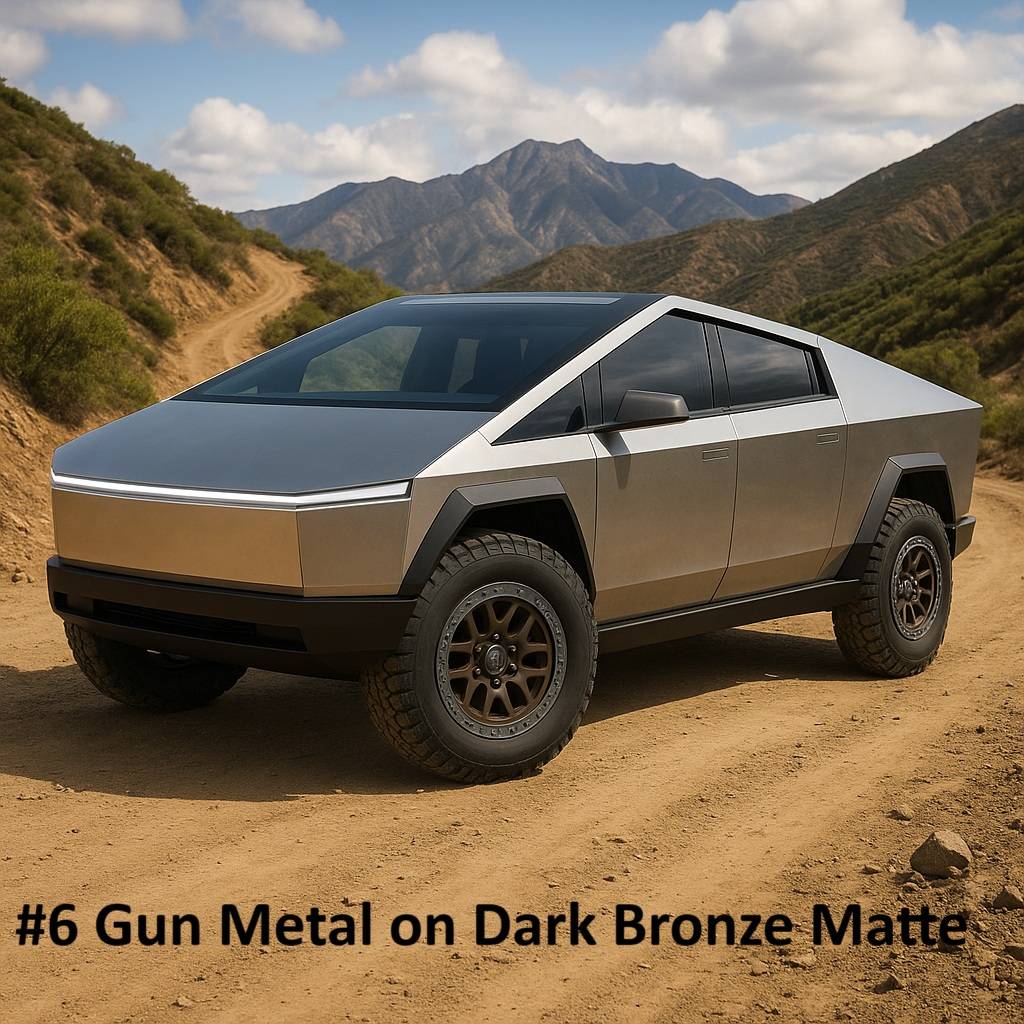 Tesla Cybertruck I need help! AI has given me way too many choices to pick from for my final wheel finish! 6 Dark Bronze Matte on Gunmetal