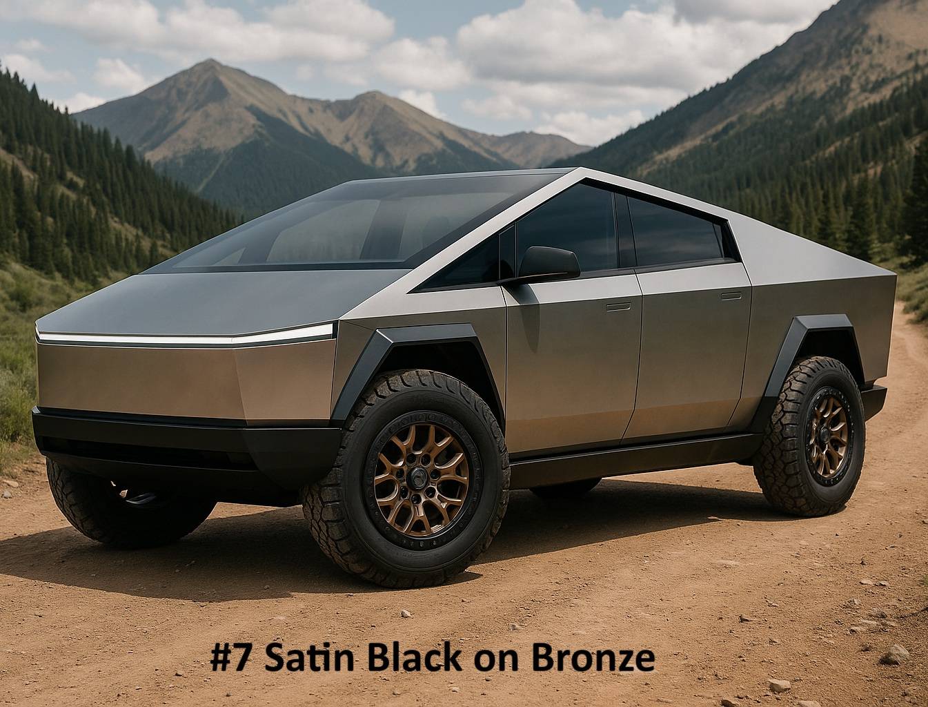 Tesla Cybertruck I need help! AI has given me way too many choices to pick from for my final wheel finish! 7 Satin Black on Bronze