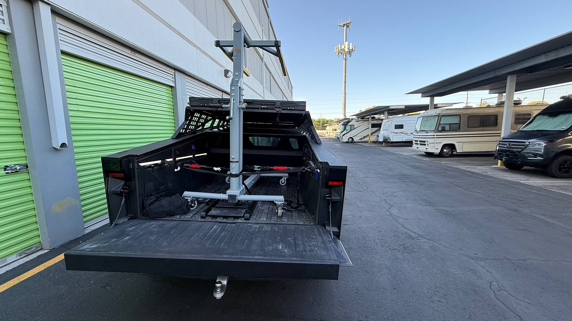 Tesla Cybertruck Mountable self retracting ratchet straps. Best options for our trucks. IMG_5556