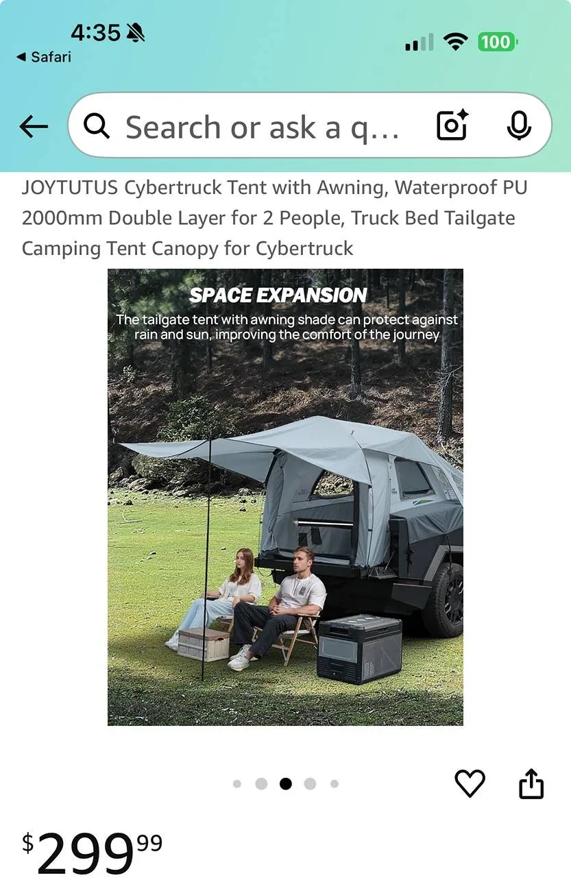 Tesla Cybertruck New bed tent available on Amazon. IMG_5597