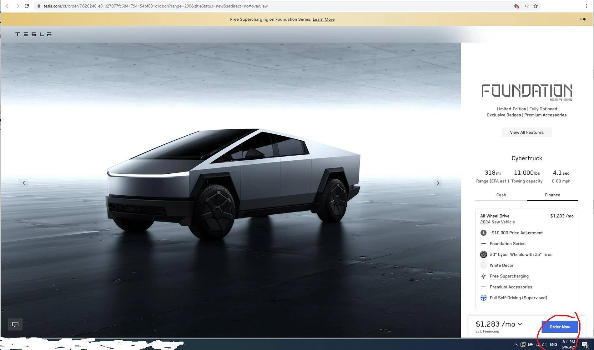 Tesla Cybertruck 0% APR financing with purchase of FSD - new Cybertruck offer 1749496354116-z6