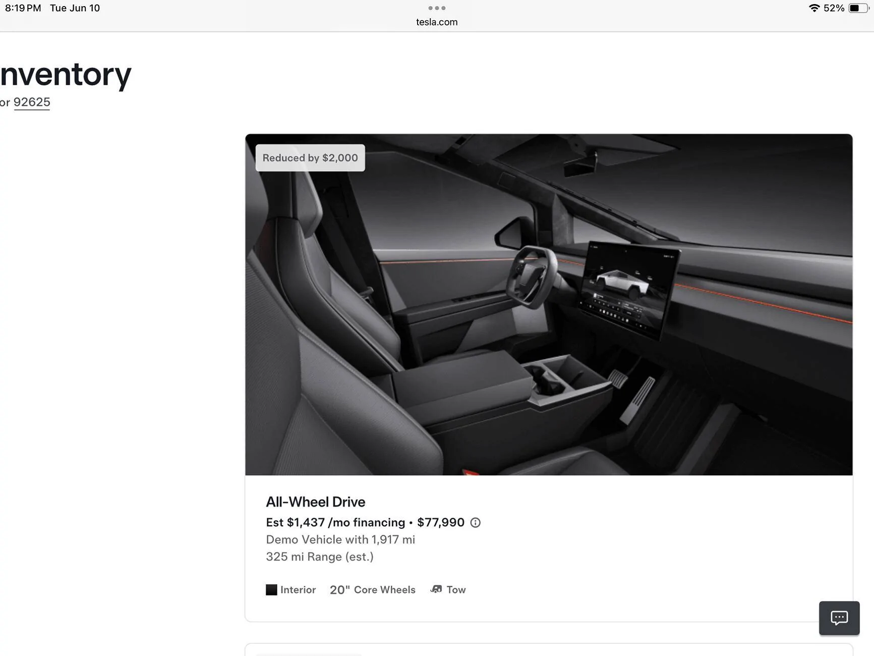 Tesla Cybertruck 0% APR financing with purchase of FSD - new Cybertruck offer IMG_2413