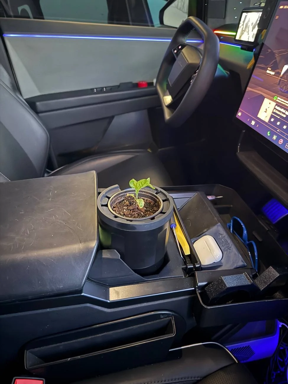 Tesla Cybertruck Clear storage tray lighting mod (under screen). Cheap, easy and fun. IMG_2264
