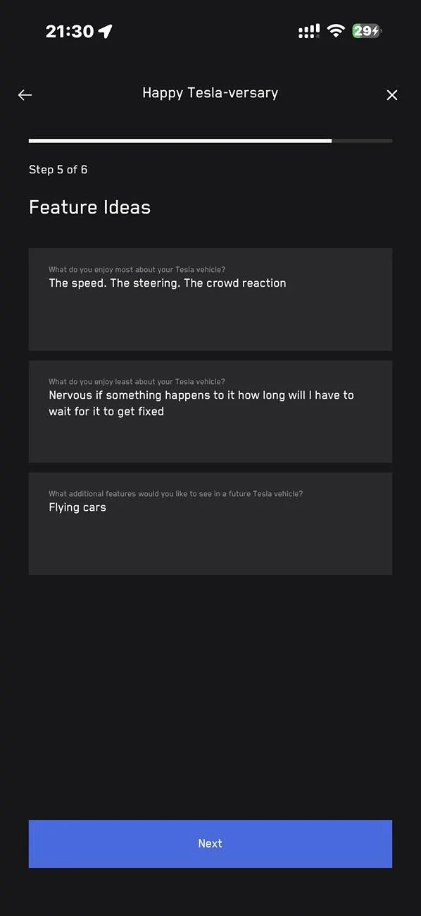 Tesla Cybertruck Happy OneYear Anniversary SURVEY From TESLA IMG_1464