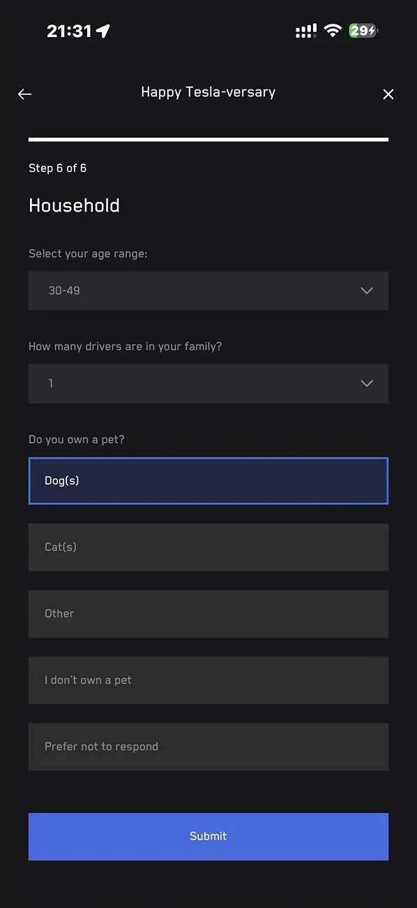 Tesla Cybertruck Happy OneYear Anniversary SURVEY From TESLA IMG_1465