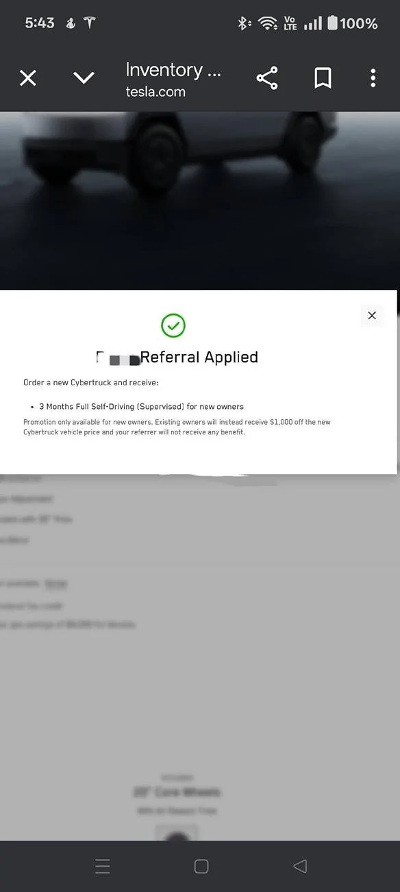 Tesla Cybertruck Will I Get a $1000 Loyalty Discount if I buy a Cybertruck just after purchasing a Model Y a week ago? referal