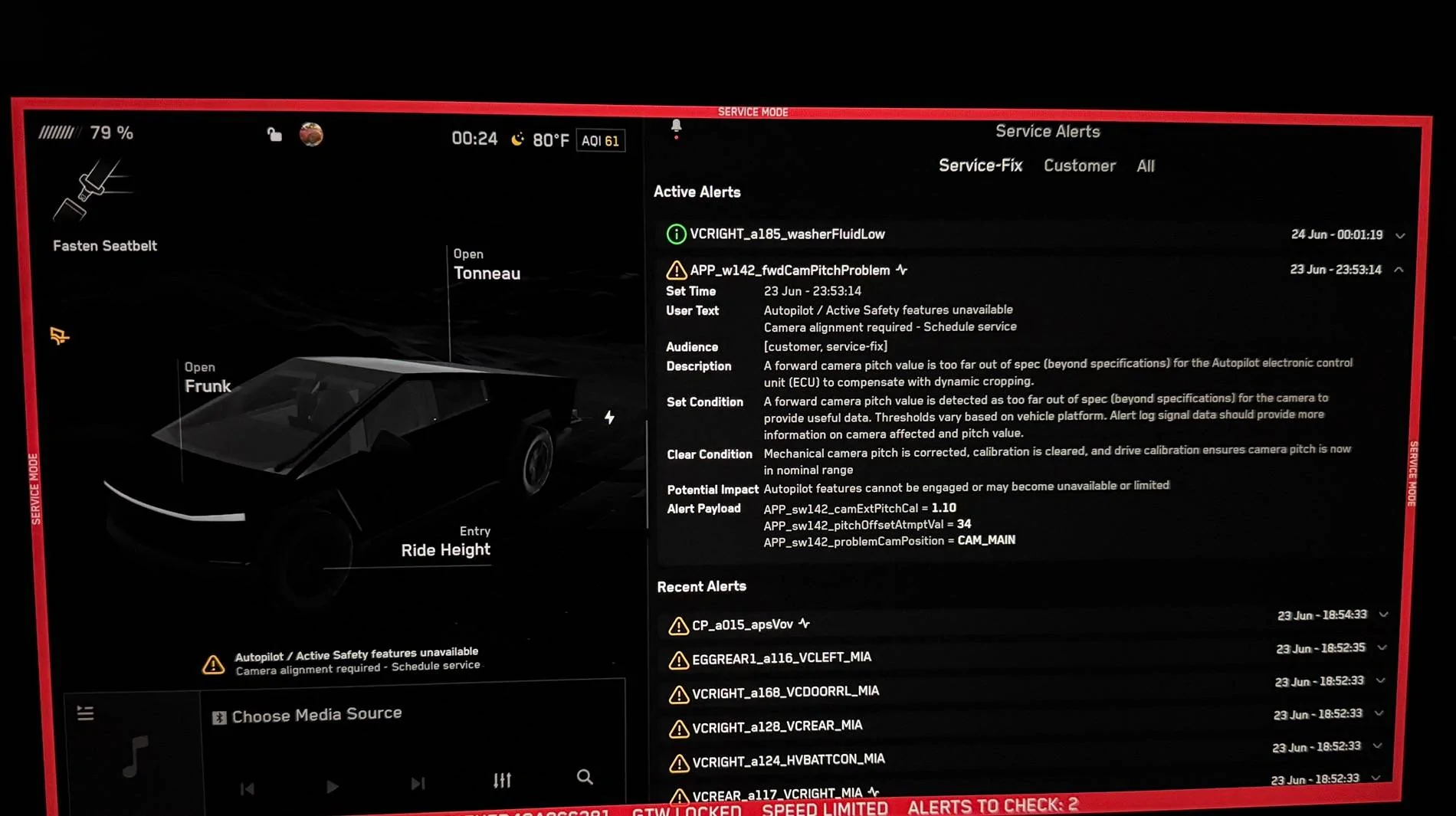 Tesla Cybertruck Autopilot / Active Safety Features Unavailable - Camera Alignment Required - APP_w142 GuX-7F7XoAASTf7