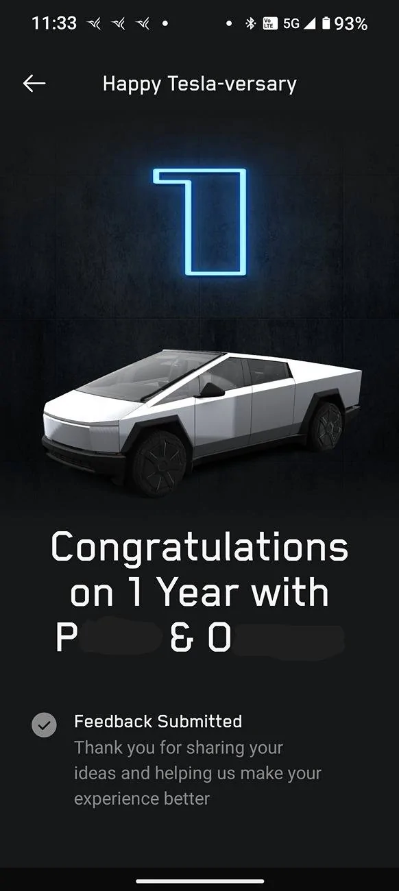 Tesla Cybertruck Happy 1 Tesla-versary.  Wall of fame 1 Year Anniversary CT 20250510-113316