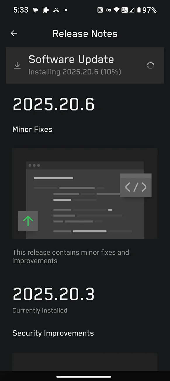 Tesla Cybertruck 2025.20.6  Software Update. Installing 1000040253
