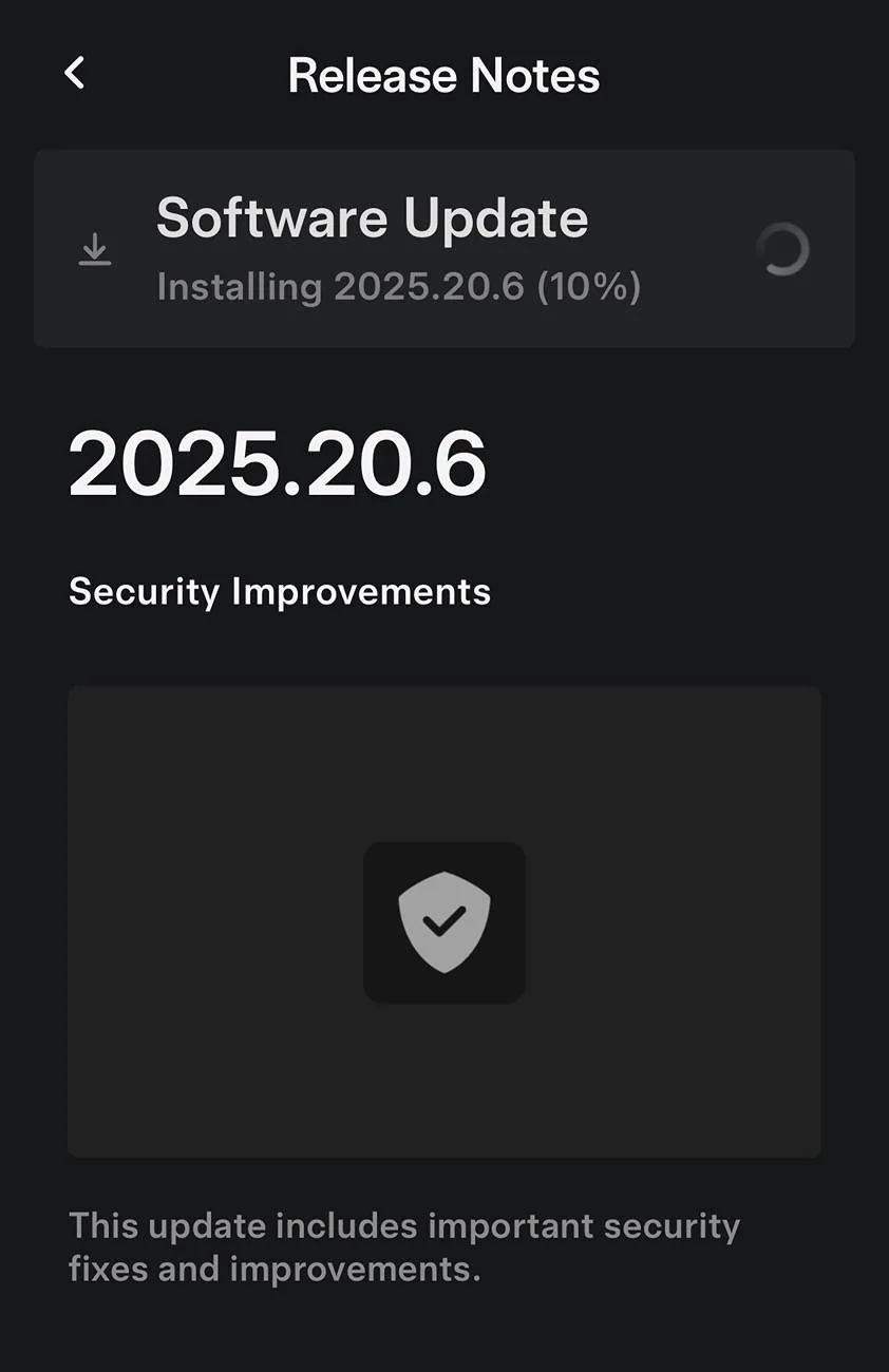 Tesla Cybertruck 2025.20.6 Update now downloading IMG_1197