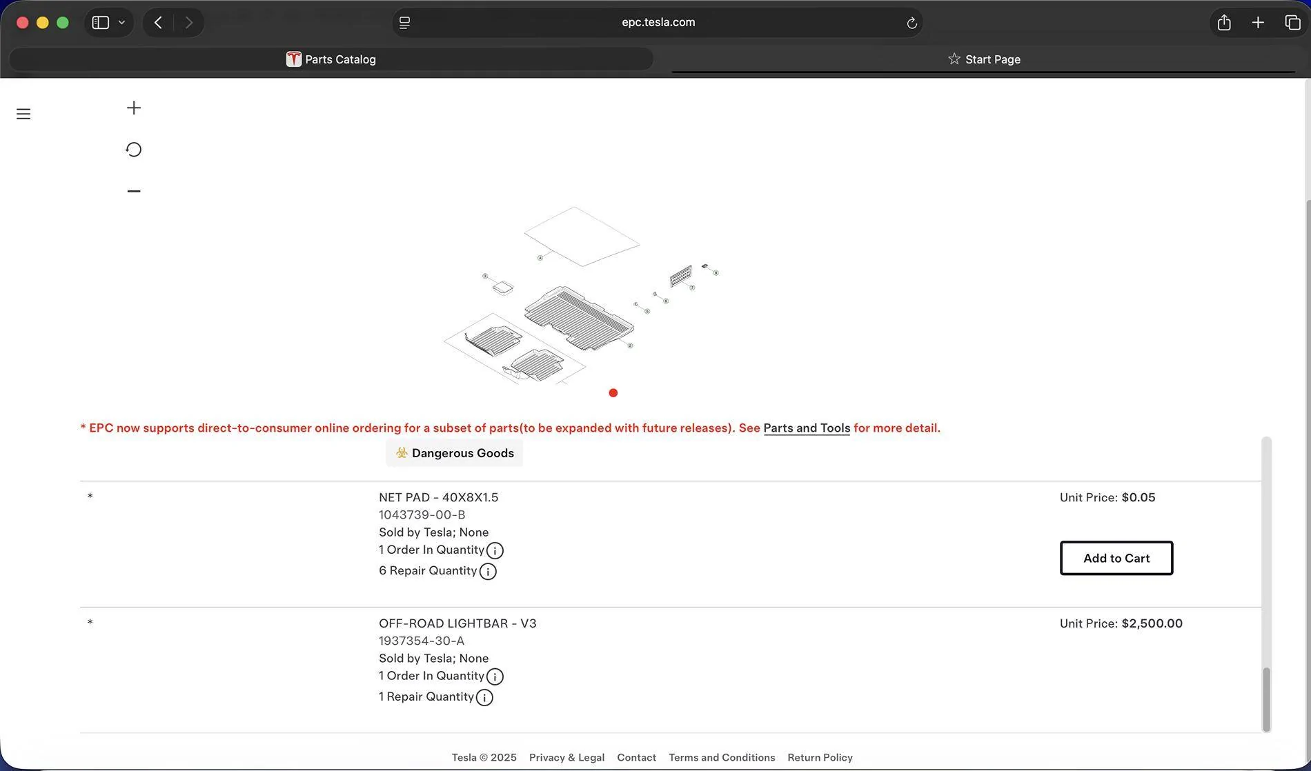 Tesla Cybertruck OEM Off-Road Light Bar Part Cost on EPC - $2500 Screenshot 2025-07-07 at 11.13.47 PM