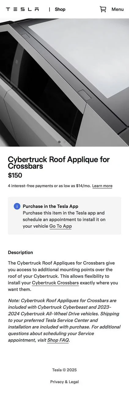 Tesla Cybertruck Roof Applique now available for $150 in the Tesla Shop IMG_0045