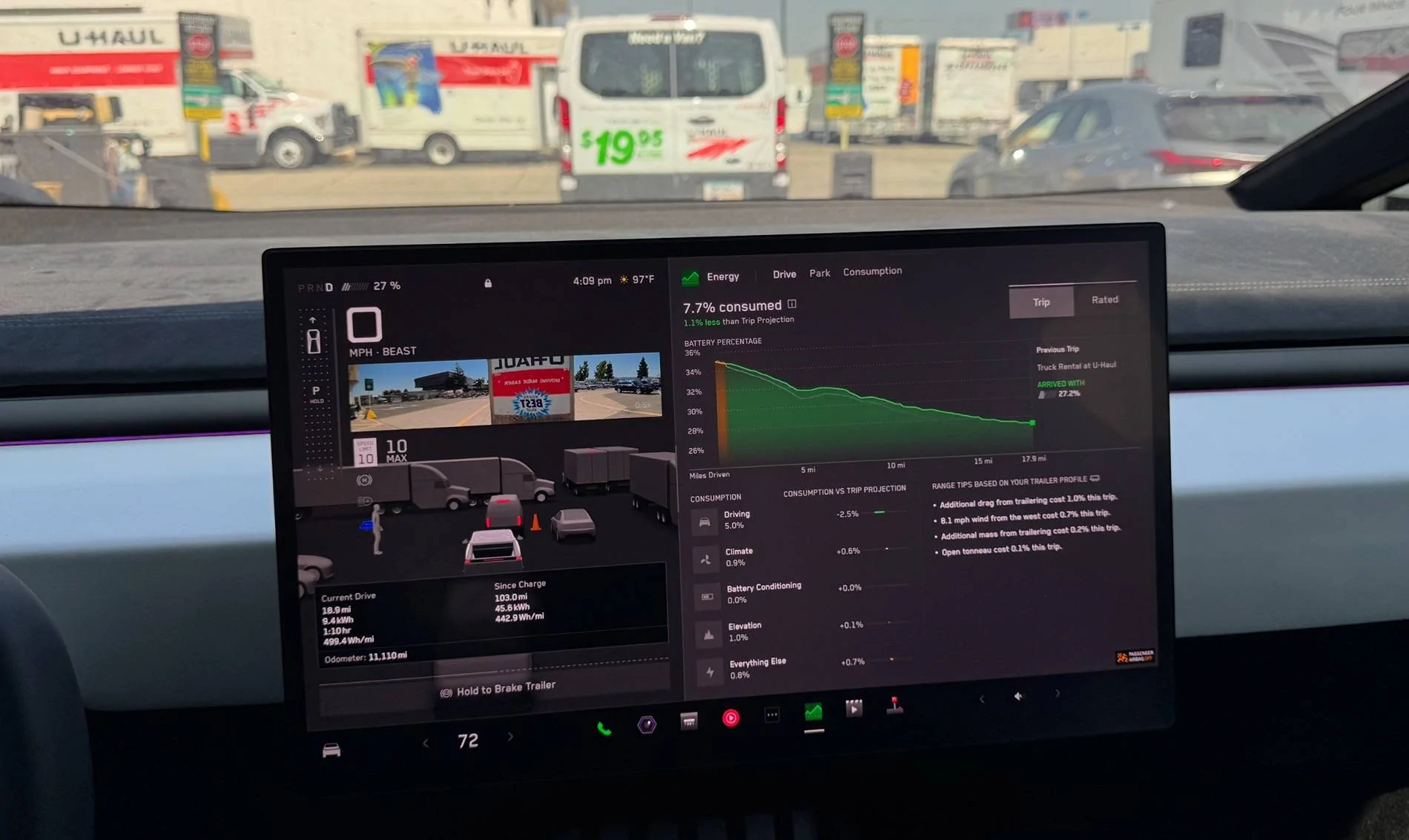 Tesla Cybertruck Did Not Expect 401 Wh/mi with Rack, awnings and U-Haul trailer IMG_5516