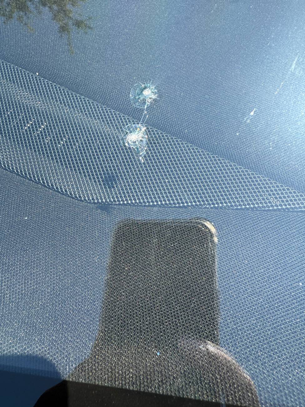 Tesla Cybertruck windshield hit IMG_20250711_072327