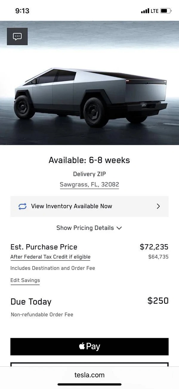 Tesla Cybertruck Long Range RWD Cybertruck launched!  362 miles range w/ soft tonneau ($62,490 w/ tax credit) IMG_1456