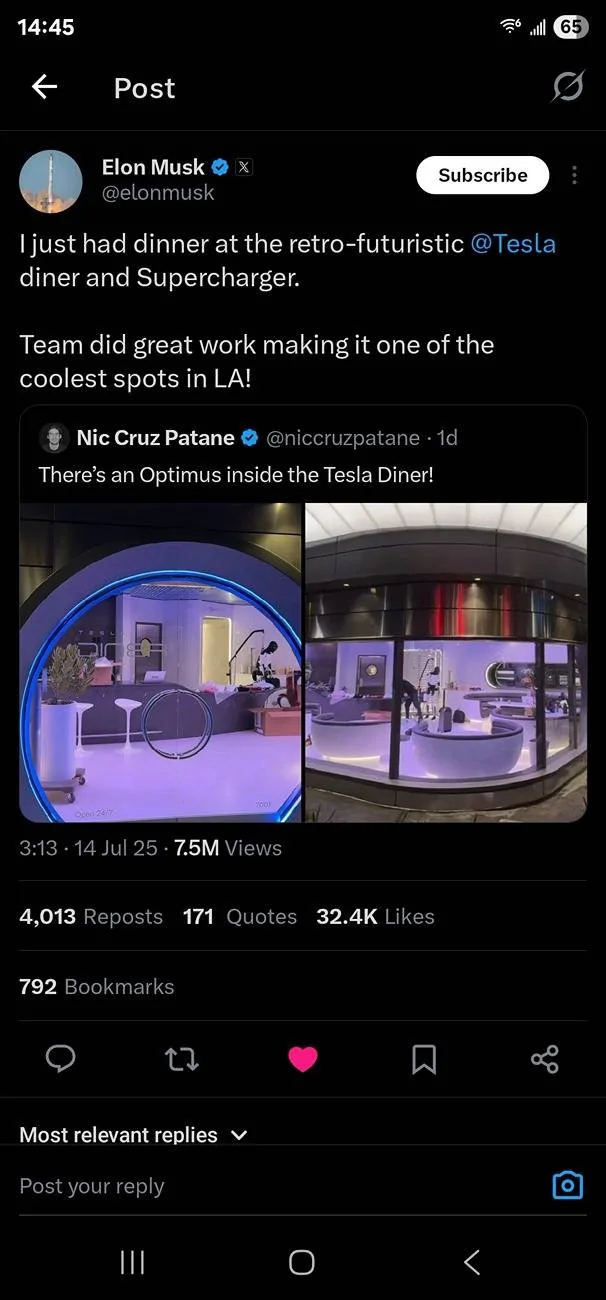 Tesla Cybertruck Cybertruck @ Tesla LA Hollywood Diner, Drive-in Movie Theater and Supercharger Screenshot_20250714_144523_X