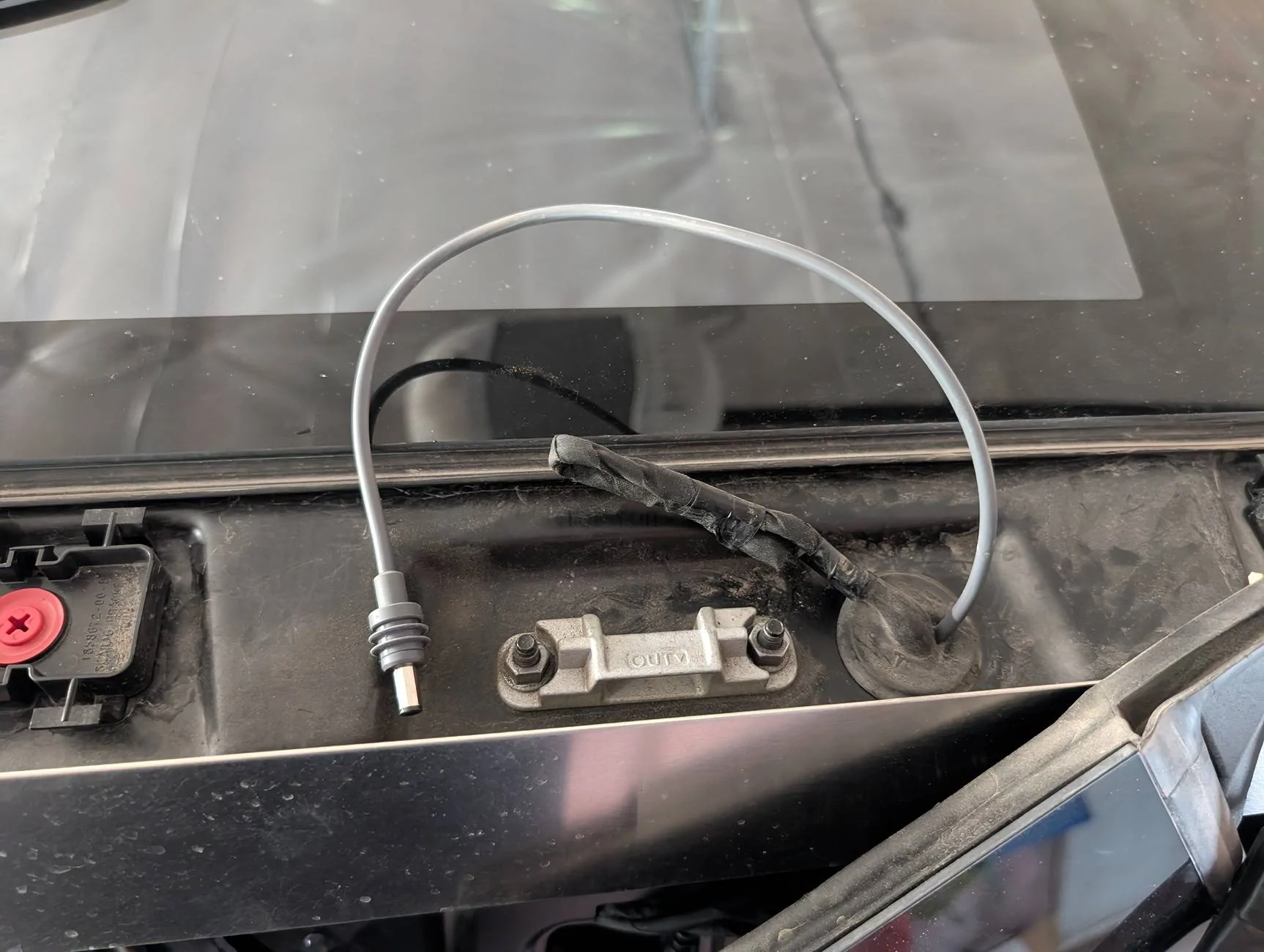 Tesla Cybertruck Starlink wiring through crossbar door PXL_20250716_163013208
