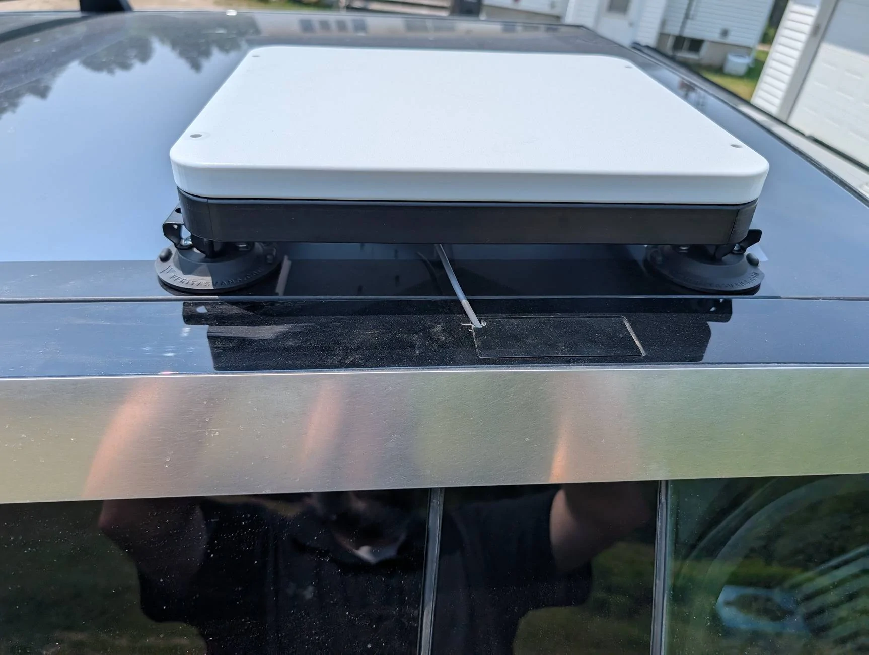 Tesla Cybertruck Starlink wiring through crossbar door PXL_20250716_170854471