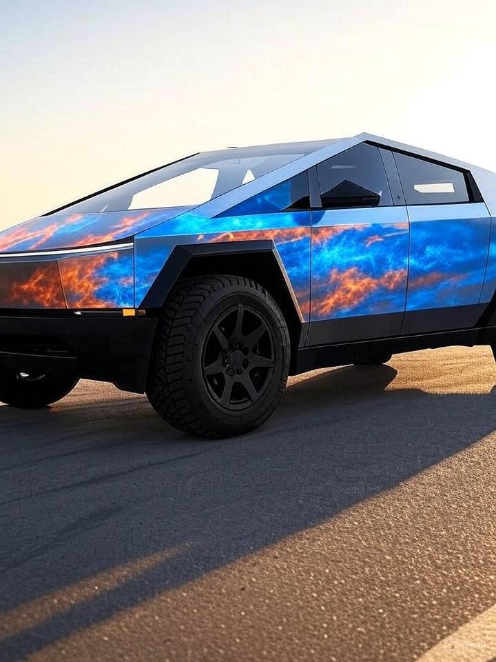 Tesla Cybertruck Please post your racing stripes or ideas Cybertruck wrapped in flames