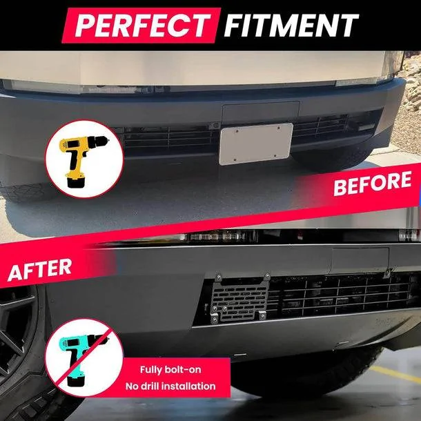 Tesla Cybertruck Back again with something new—Finally found a front plate mount that doesn’t ruin the Cybertruck’s look SleekFrontLicensePlateHolderforTeslaCybertruck