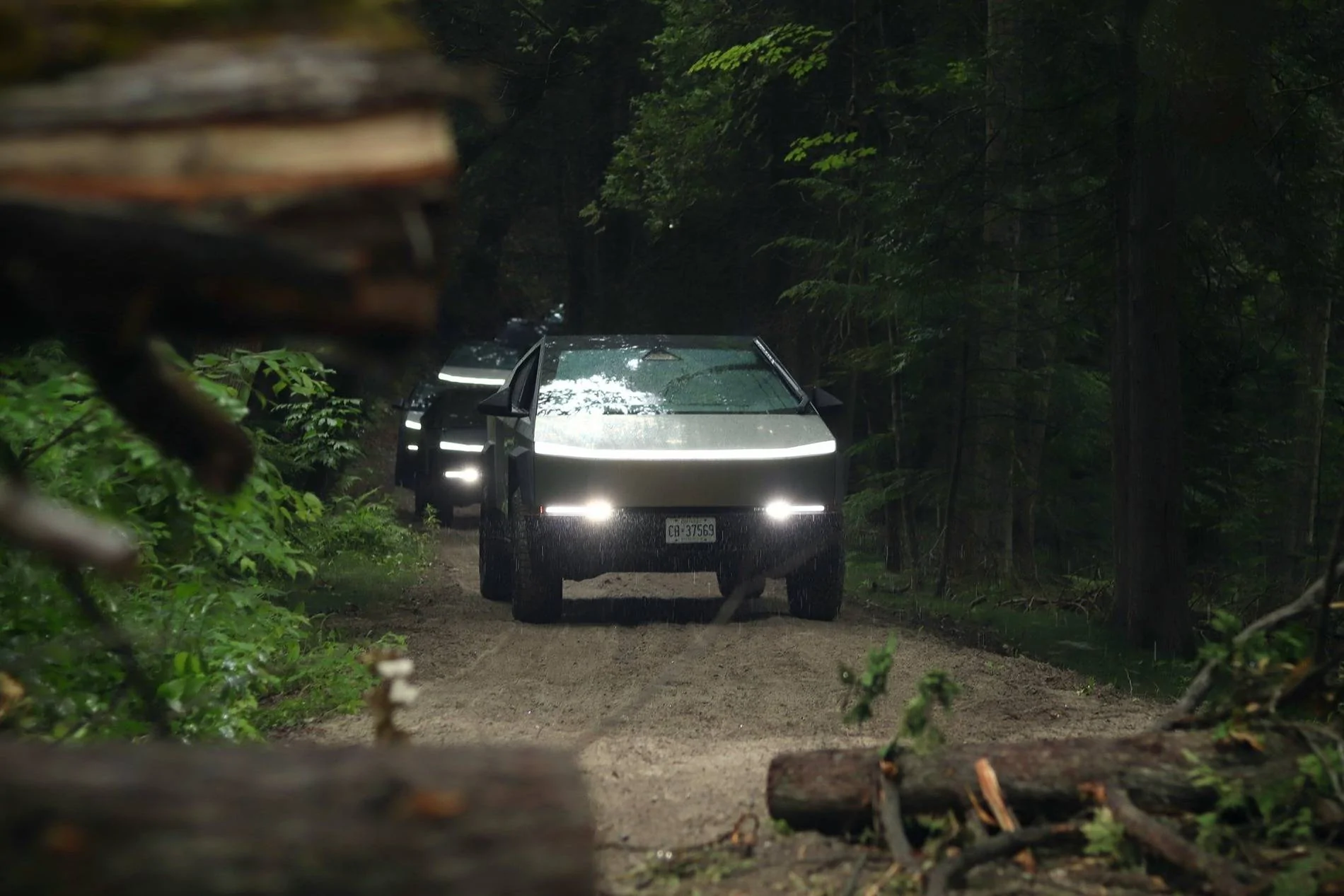 Tesla Cybertruck Photoshoot: Cybertrucks Off-Roading in The Woods cybertrucks offroading woods 6