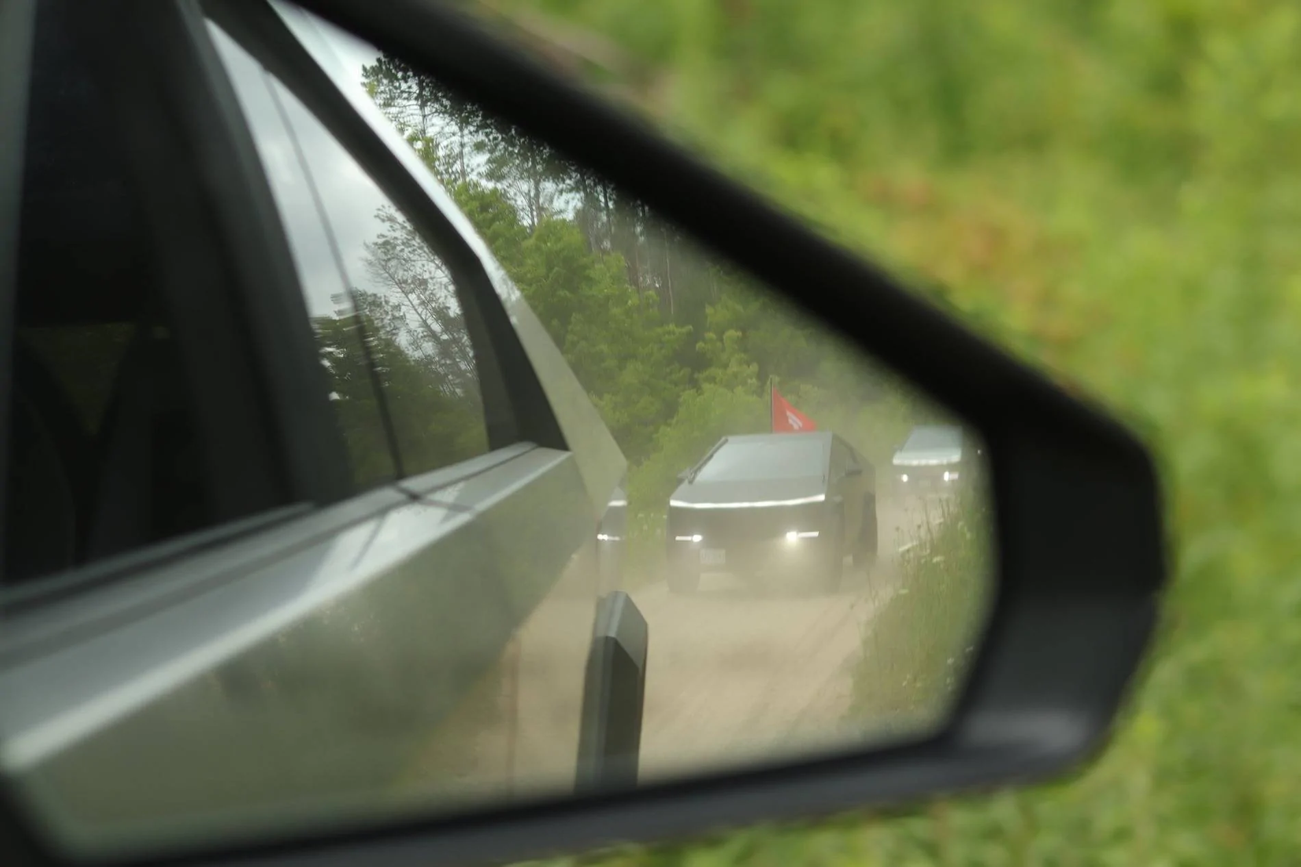 Tesla Cybertruck Photoshoot: Cybertrucks Off-Roading in The Woods cybertrucks offroading woods 1