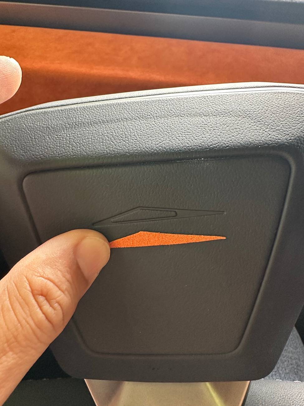 Tesla Cybertruck Orange alcantara trim replacement for white trim (DIY) IMG_3659