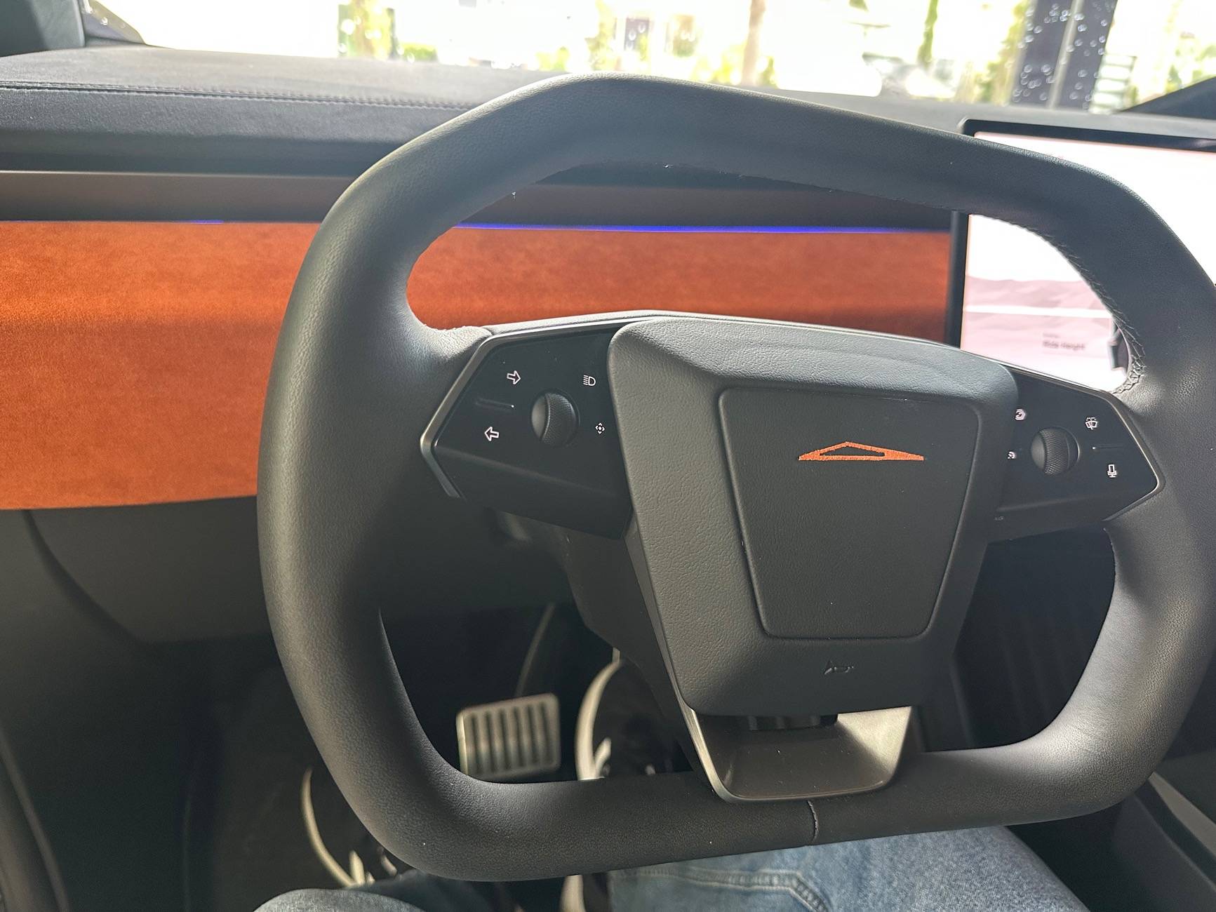 Tesla Cybertruck Orange alcantara trim replacement for white trim (DIY) IMG_3669