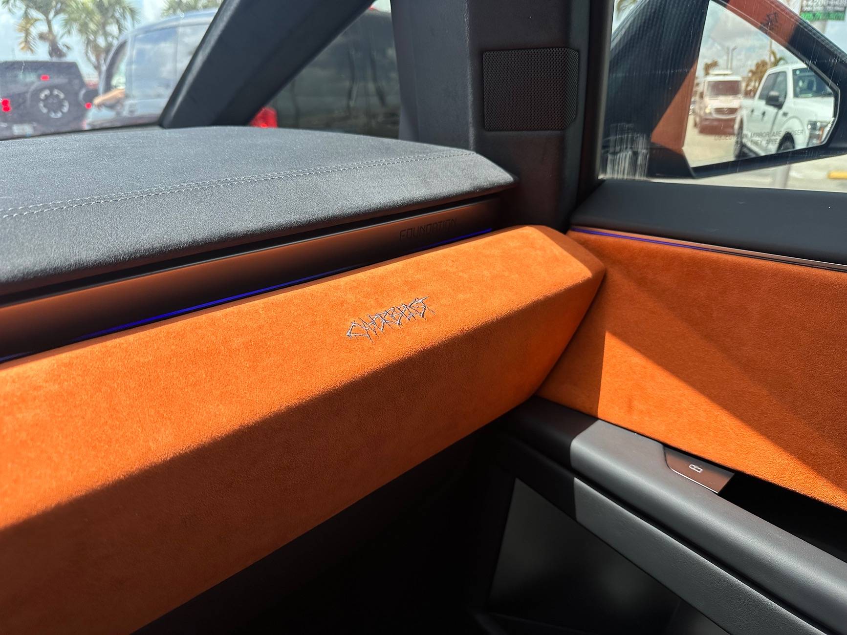 Tesla Cybertruck Orange alcantara trim replacement for white trim (DIY) IMG_2186