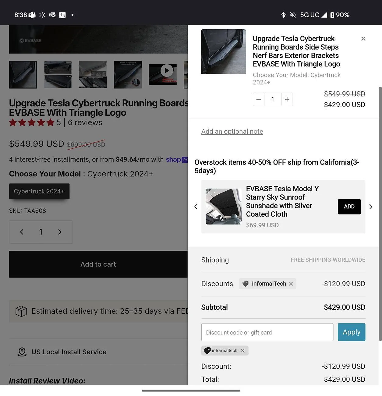 Tesla Cybertruck New Cybertruck - Purchasing Accessories Screenshot_20250723-083849