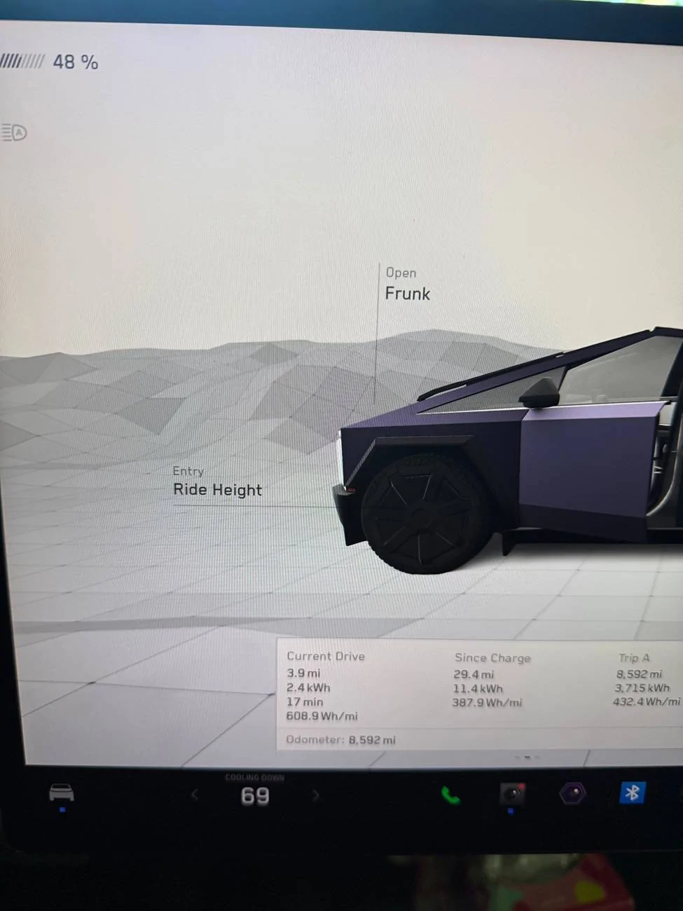 Tesla Cybertruck Charge stats vs. energy usage 1 yr shows about 30% overhead IMG_0191