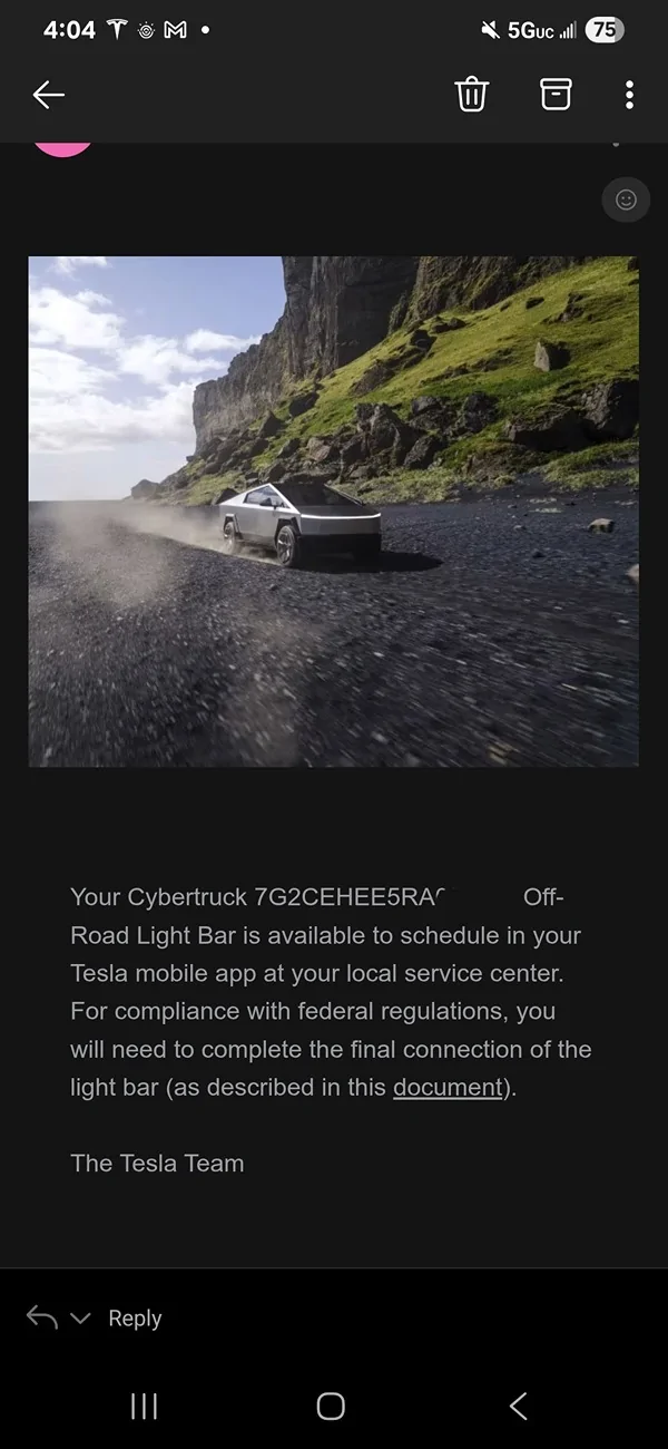 Tesla Cybertruck Cyberbeast Lightbar Email Arrives! 1000014246