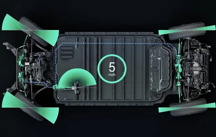 New animated video of Cybertruck's four-wheel / rear wheel steering: smaller turning radius than Model S