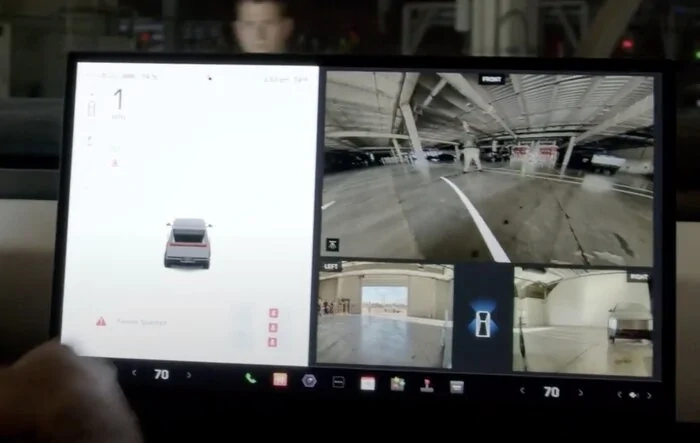 Front camera view has path guide lines