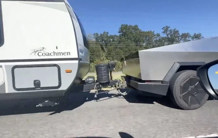 Spotted: Cybertruck towing travel trailer (Coachmen Apex Ultralite)