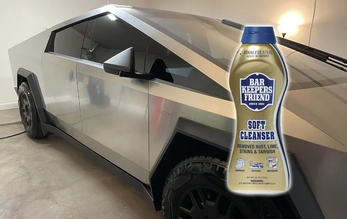 Bar Keepers Friend steel cleaner applied -- result photos