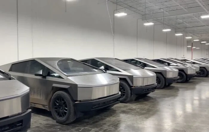 Tons of Cybertrucks in Houston Tesla Center awaiting delivery