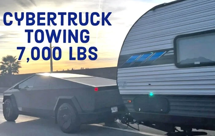Cybertruck towing 7,000 lb travel trailer