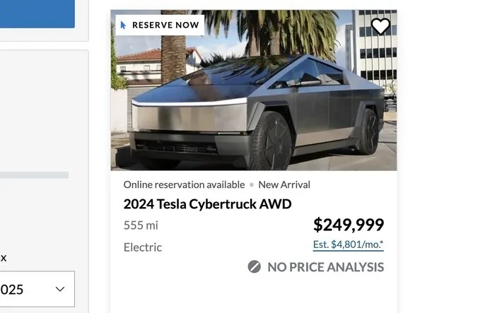 Used preowned Cybertruck flip on Cargurus for $250K !