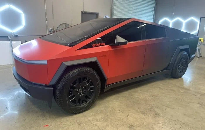 Red to Black transition wrap on Cybertruck