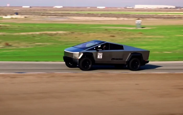 Cybertruck Track Tested in Baja Mode (After Towing Plaid Race Car 'Dark Helmet') -- Unplugged Performance