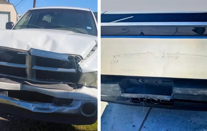 Cybertruck rear ended by Ram truck. Stainless steel TKO 🥊