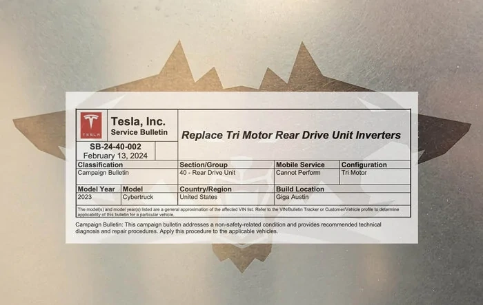 TSB to replace Tri-Motor Rear Motors Inverters issue