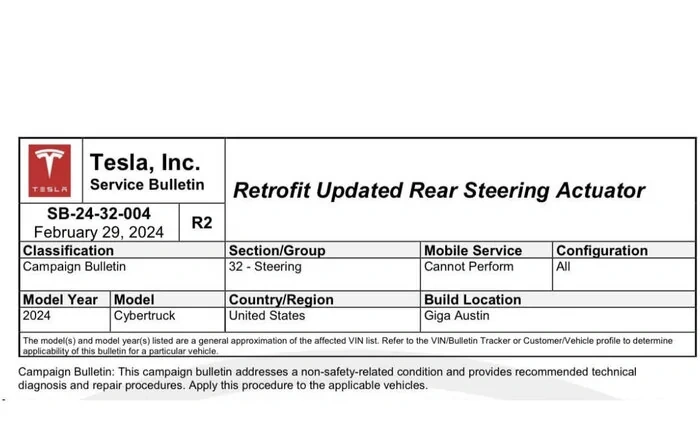 Service Bulletin: Retrofit Updated Rear Steering Actuator (SB-24-32-004 - 2/29/24)