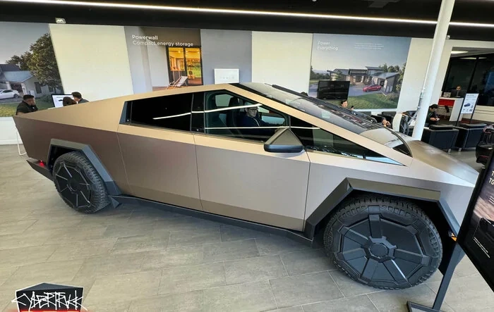 Satin Rose Gold Factory PPF wrap on Cybertruck - job quality closeup photos