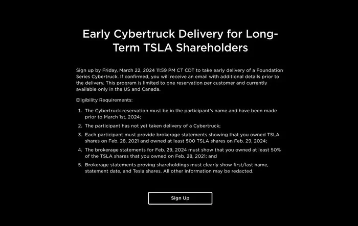 Early delivery of Foundation Series Cybertruck now available to long-term verified TSLA shareholder!