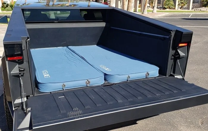 Cybertruck bed mattress solution - EXPED 72"x25.6"x3" air mattresses + BougeRV 2900 BTU heat pump