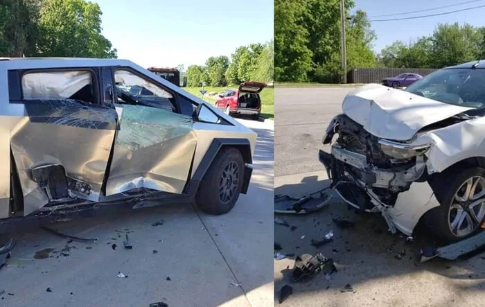 Cybertruck T-Bone accident at high speed - damage photos