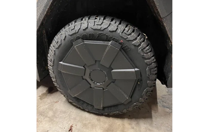 Tesla OEM winter wheel package and wheel covers installed on Cybertruck